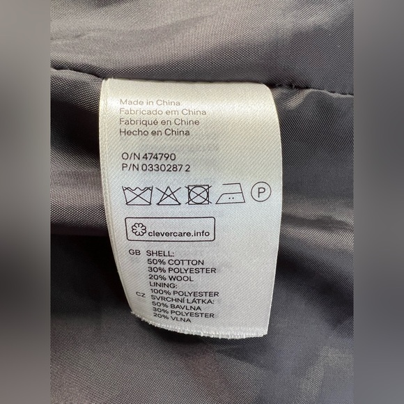 H&M Beautiful Herringbone Wool Blend Zip Up Coat Gray & White SZ 2 - Picture 7 of 7